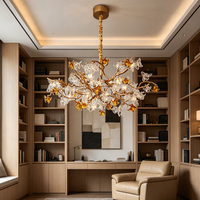 Lustre Branches Artistique de Luxe Fait Main avec Fleurs, Ampoule G9, Abat-jour en Aluminium et Verre, 3 Températures de Couleur 3000K-6000K, pour Salon