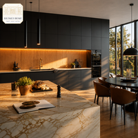 Lemari Dapur Modern Dua Warna Matte Charcoal Oak Veneer Tanpa Gagang Full-Custom OEM LED Strip Langsung dari Pabrik