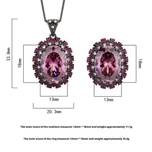 Fashion Jewelry Eco-friendly Copper Oval Cut 13*18mm Purple Zircon Accent Wholesale Necklace <b>Set</b> for Bulk Buyers - Product Image 2