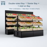 Zwart houten opvouwbaar supermarkt rek modern wandfruitdisplay schappenrek met schuine kratten voor biologische winkel/deli shop inrichting