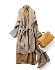 Cárdigan de Cachemira bordado para Otoño e Invierno 100%, cárdigan de Cachemira pura para mujer, suéter, abrigo, bata con cinturón - Product Image 3