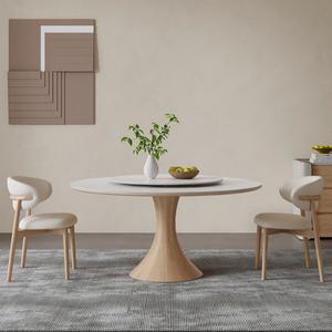 Mesa de Comedor Redonda de Madera Maciza Estilo Crema, Diseño Nórdico Moderno Minimalista para Apartamentos Pequeños, con Tablero Completo - Product Image 1