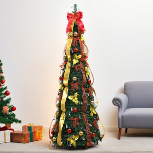 150cm Pop-up Christmas <b>Tree</b> foldable Christmas <b>tree</b> with <b>LED</b> <b>lights</b> and Christmas flower for home decoration - Product Image 1
