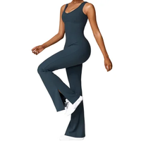 Body de compression sport personnalisé push up nude une pièce pantalon évasé combinaison de yoga chic pour femmes