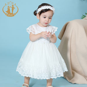Nuevo <span class=keywords><strong>Vestido</strong></span> de Comunión Blanco de Encaje para Niñas, <span class=keywords><strong>Vestido</strong></span> sin Mangas para Bebés, 2 Piezas con Diadema, Diseños de Vestidos de Algodón para Bebés - Product Image 2