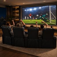 Sillón Reclinable Curvo con Base Tipo Trineo para Cine en Casa, con Masaje por Airbag y Calefacción |   Sofá Reclinable Eléctrico de 4 Plazas con Iluminación LED RGB y Almacenamiento