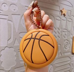 Mini porte-monnaie en silicone souple avec fermeture éclair et cordon, pochette porte-clés portable pour enfants, motif dessin animé, ballon de sport, porte-monnaie pour billes - Product Image 1