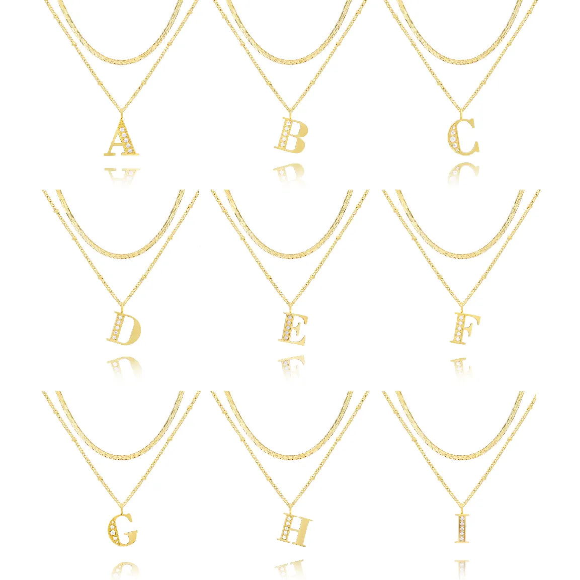 Zirkonia Set Custom Schmuck Wort 14K Cz Edelstahl Alphabet Zierliche Anhänger Gold Anfangs buchstaben Halskette für Frauen