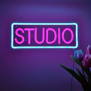 Logo LED néon tendance STUDIO, police bicolore rose et bleue avec bordure <span class=keywords><strong>double</strong></span> couche, décoration professionnelle et stylée - Product Image 1