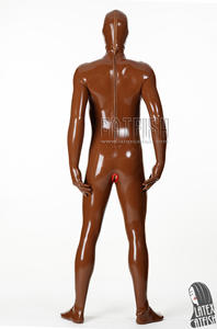 Herren Express Pass Schokoladen-<span class=keywords><strong>Latex</strong></span> 0,4mm Dicker Catsuit mit Einweg-Reißverschluss am Rücken Kapuze Handschuhe & Socken-3-Kondome - Product Image 2