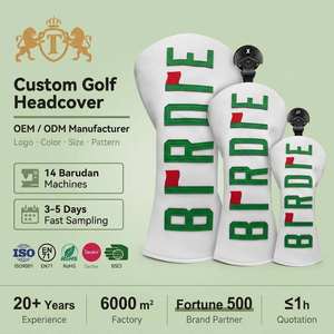 Housse de tête de club de golf en cuir PU en gros, conception OEM, avec étiquette verte Bridie, pour Driver, Fairway Wood et Hybride - Product Image 1