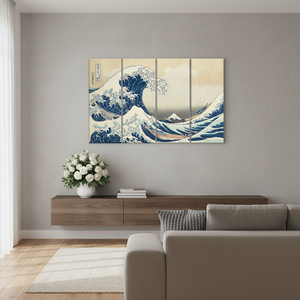 Printed Art Deco Panel <b>Canvas</b> Hokusai's the Great Wave Sea <b>Wall</b> Art Decor SET of 4 Hanging Panels - Product Image 3