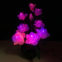 Bunga Artifisial Mawar Merah Muda Dekorasi Meja Pernikahan Rumah Centerpiece Bunga Serat Optik dengan Lampu LED RGB