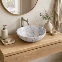 Évier rond en marbre blanc de Carrare naturel, fait main, pour lavabo de salle de bain de luxe ou hôtel, design moderne