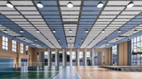 Diseño de Sistema Acústico Modular para Pistas Deportivas Interiores, Suministro de Materiales, Paneles de Pared, Deflectores de Techo, Difusión de Sonido, Reverberación