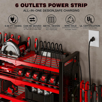 Organisateur d'outils sans fil à 4 niveaux et 6 emplacements, support mural pour perceuse et meuleuse, rangement de garage avec station de charge
