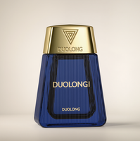 Flacon de parfum vide en verre rond de luxe de 50 ml avec bouchon à vis, diffuseur prêt à l'emploi, boîte personnalisée de couleur bleue