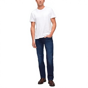 Jean en denim délavé bleu foncé imperméable pour homme, coupe droite, décontracté, tissé, printemps-été, conception personnalisée, service OEM - Product Image 1