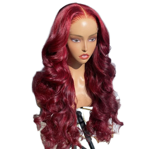 Perruque synthétique HD 13x4 à dentelle transparente, ondulations profondes, bordeaux, rouge vin, longue, noire, pour femmes, tresses au crochet, vente <span class=keywords><strong>en</strong></span> gros - Product Image 1