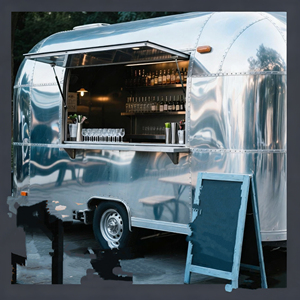 รถขายอาหารเคลื่อนที่สแตนเลส 4 ล้อ สำหรับขายบาร์บีคิว ฮอทดอก ไอศกรีม ขนมขบเคี้ยว อาหารกูร์เมต์ ตลาดกลางคืน ขนาด 14 ฟุต - Product Image 3