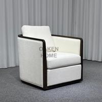 Fauteuil d'appoint OAKEN pour salon, structure en bois foncé, tissu en lin, accoudoirs carrés minimalistes, fauteuil lounge individuel pour salon