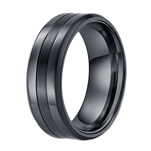 Anello in Acciaio al Titanio Nero Opaco 8mm Personalizzato OEM, con Centro Scanalato, Gioiello Minimalista <span class=keywords><strong>di</strong></span> Promessa per Lui - Product Image 1