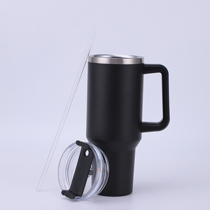 Vaso térmico de acero inoxidable rosa de 40 oz con asa y pajita, taza de viaje aislada para café y bebidas frías - Product Image 2