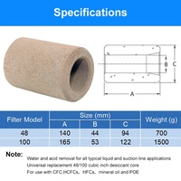 D48 Standard capacité d'humidité remplacement filtre sécheur noyau universel compresseur Shell pour les Applications de réfrigération