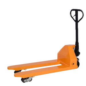 Chariot à palettes manuel avec roues en caoutchouc orange de 85 mm, hauteur de levage 85 mm, utilisation en intérieur, pour usine de fabrication - Product Image 1
