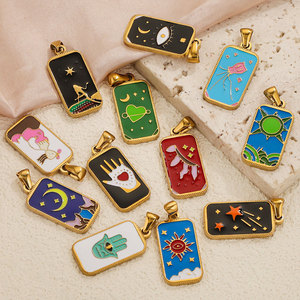 จี้ไพ่ทาโรต์เคลือบสีรูปสี่เหลี่ยมผืนผ้า |   จี้สแตนเลสสตีลชุบทอง 18K PVD กันน้ำ ดีไซน์ลึกลับ สำหรับทำเครื่องประดับ DIY - Product Image 3
