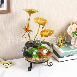 <b>Small</b> Desktop Water Feature Glass Fish Tank <b>Ornament</b> With Lights Modern Style Decor For Office Or Home Decoration - Product Image 3