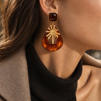 Boucles d'oreilles hypoallergéniques en acier inoxydable inaltérable, style chic français, motif écaille de tortue, pendantes soleil pour femmes