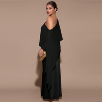 Gaun Malam Maxi Model Duyung Satu Bahu dengan Lengan Cape, Warna Hitam Solid dari Bahan Satin, Gaun Panjang Formal untuk Pesta dan Tamu Pernikahan