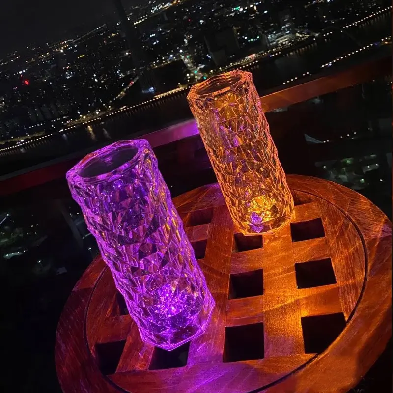 Lampe de table de bar en cristal 3D Creative Visual rose Led diamant veilleuse chevet contrôle tactile pour décorer le bureau