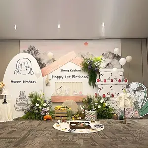 Décoration de fête de premier anniversaire de bébé de style coréen, fond mural avec motif ours et <span class=keywords><strong>lapin</strong></span>, origine Chine - Product Image 1
