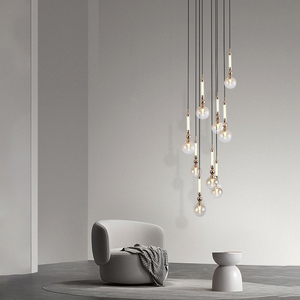 Phong cách Bắc Âu dẫn dài đèn chùm ánh sáng sang trọng sáng tạo cá tính cầu Thang chụp đèn màu đen khung gầm hổ phách khói màu xám thủy tinh - Product Image 1