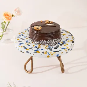 Multi-Functional Acacia Wood and Multicolor Terrazzo <b>Cake</b> <b>Stand</b> Indian Exporter's Dessert Serving and Decor Set - Product Image 2