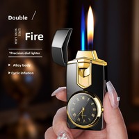 Nouvelle montre à quartz créative personnalisée à double flamme et briquet à gaz butane gonflable en métal coupe-vent