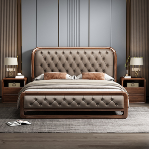 Set di Mobili per Camera da Letto in Legno Massello di Alta Qualità, Letto <span class=keywords><strong>Matrimoniale</strong></span> in Legno con Testiera, Cassetto e Comodino - Product Image 1