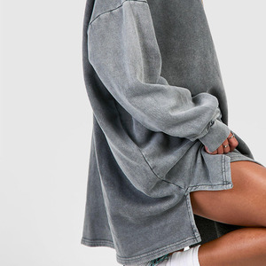 Acid Wash Oversized Sweat Dress Women Loose Blank Long Sleeve t Shirt Dress - Product Image 4