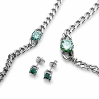 Ensemble de bijoux en acier inoxydable 316L, collier, bracelet et boucles d'oreilles en argent, zircone cubique, vert aqua, pour femmes, vente en gros, OEM personnalisé