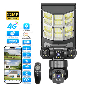 Hongnaer 12MP <span class=keywords><strong>3</strong></span>-Linsen Solarbetriebene Überwachungs-CCTV-Kamera V380 Pro Outdoor-Sicherheit 4G SIM-Karte Solar-Straßenlaterne mit Kamera - Product Image 1
