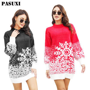 PASUXI haute qualité livraison rapide fête <span class=keywords><strong>de</strong></span> noël dames élégantes flocon <span class=keywords><strong>de</strong></span> neige lanterne manches jupe <span class=keywords><strong>robe</strong></span> <span class=keywords><strong>pull</strong></span> ample - Product Image 1