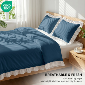 Juego de <span class=keywords><strong>Funda</strong></span> Nórdica Premium con Volantes Franceses, OEKO-TEX, Color Sólido, Juego de Ropa de Cama con Borde con Volantes, 3 Piezas - Product Image 5