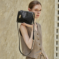 Sac à bandoulière carré minimaliste en cuir véritable à motif crocodile, grande capacité, style coréen tendance