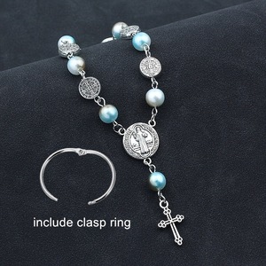 KOMI, pulseras con cuentas de perlas antiplata, pulseras con abalorios de San Benito, Rosario, Cruz, pulseras con dijes para mujer, con <span class=keywords><strong>anillo</strong></span> para decoración de coche - Product Image 6