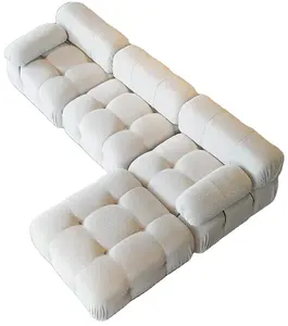 Modern Velvet Sofa Set Furniture Bellini Puffed Design Ottoman Sectional Couch Living Room Sofa White Fabric Modular Sofa