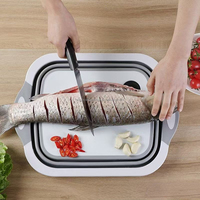 Bak persiapan BBQ multifungsi 2 dalam 1, keranjang pemotong plastik dapat dilipat untuk dapur, sayuran, buah, bak cuci BasinSink