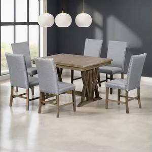 Table extensible au design simple et luxueux, en bois massif, avec 6 chaises rembourrées - Product Image 2