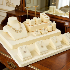 Expositor de Joyería de Microfibra con Elementos Metálicos Dorados, Soporte Personalizable para Anillos, Pulseras, Collares y Pendientes - Product Image 6